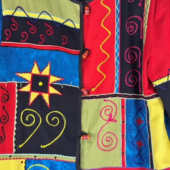 Draper & Damon’s Colorful Artsy Embroidered Patchwork Blazer Jacket Size Small - Picture 3 of 5